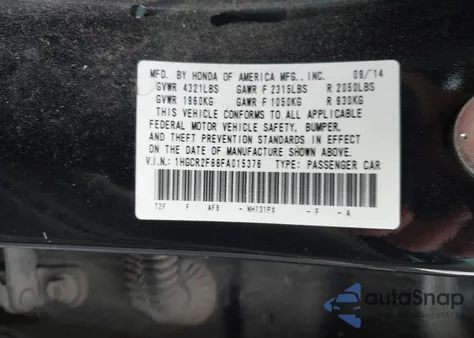 2015 Honda Accord Ex-L из США, поврежденный, VIN 1HGCR2F88FA015376